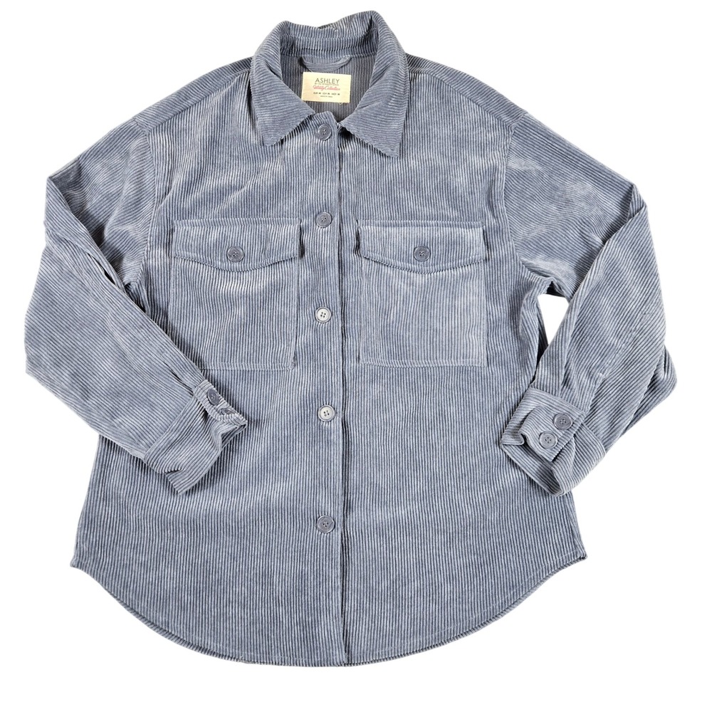 Ashley by 26 International Corduroy Shacket Womens Medium Blue Utility Jacket